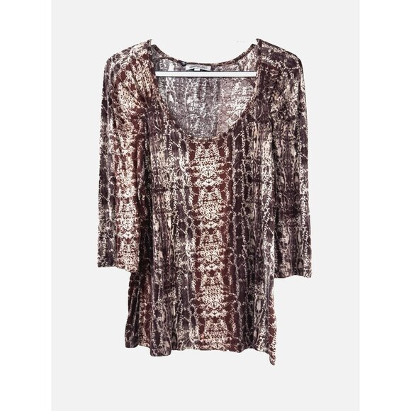 Womens L Snake Print Stretch Blouse Glam Mob Wife Animal Print Top Layers Fall - Picture 1 of 7